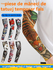 【5 bucăți】Mâneci temporare pentru tatuaje, tip slip-on, potrivite pentru braț, cu protecție solară și design de pictură corporală.