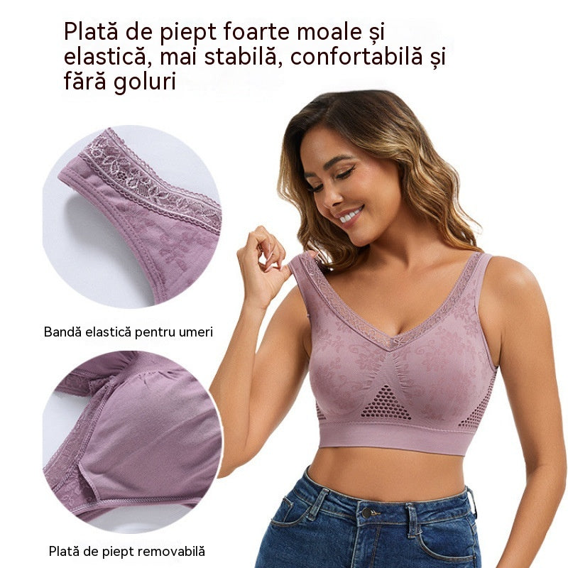 【40-120 kg】【Set de 3】Sutien din dantelă cu susținere ridicată și fără fereastră pentru femei