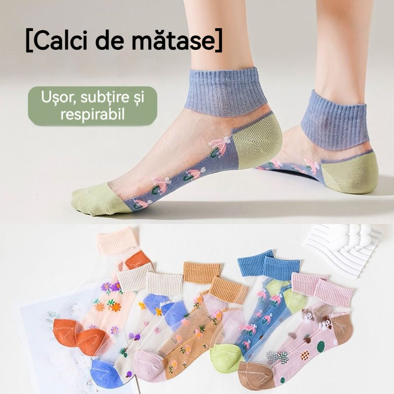 【Pachet 10 perechi】Șosete scurte ultra-subțiri din mătase rece, perfecte pentru vară