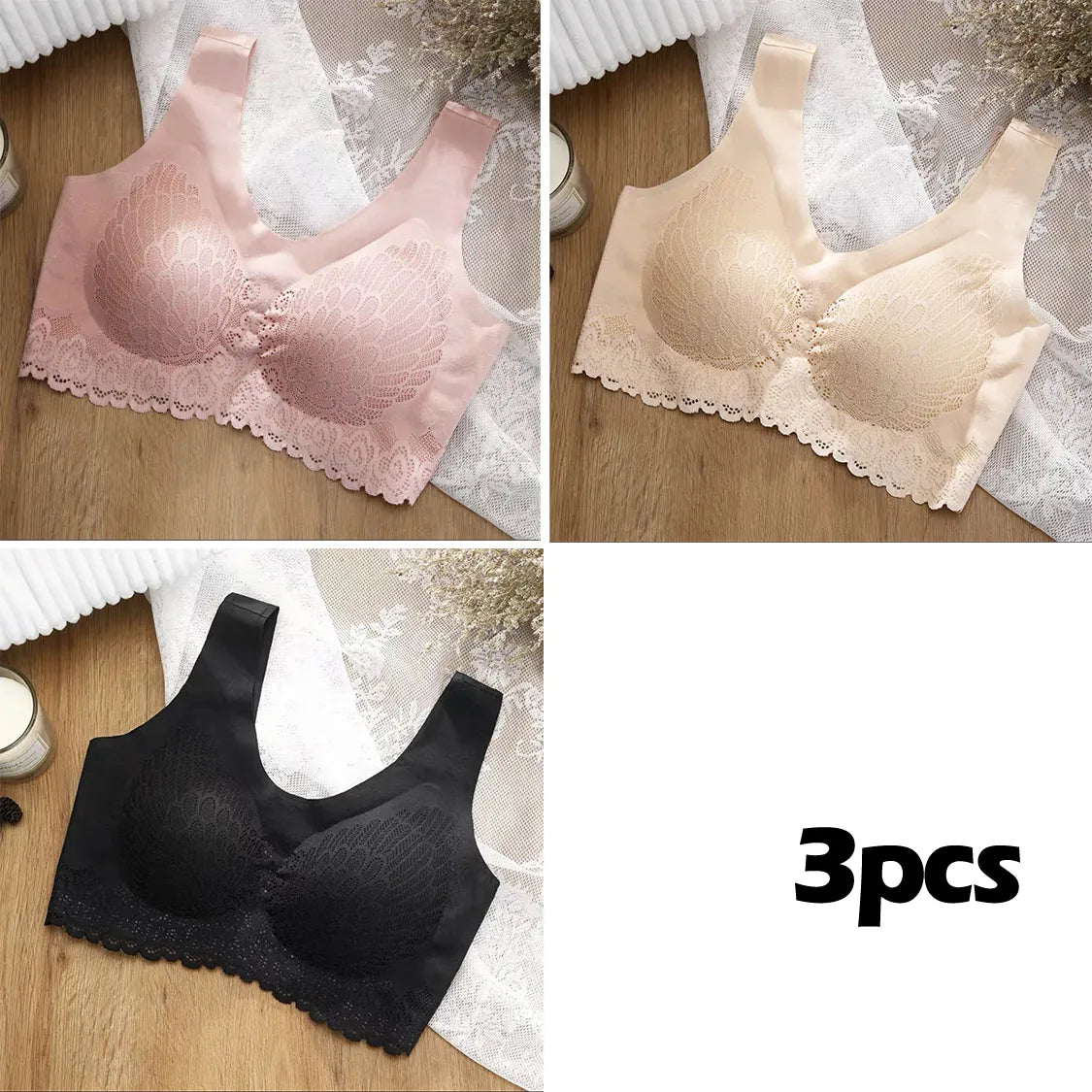 👙【Set de 3 piese】Sutien din dantelă nou și îmbunătățit, confortabil, mărime plus (reducere 49%)
