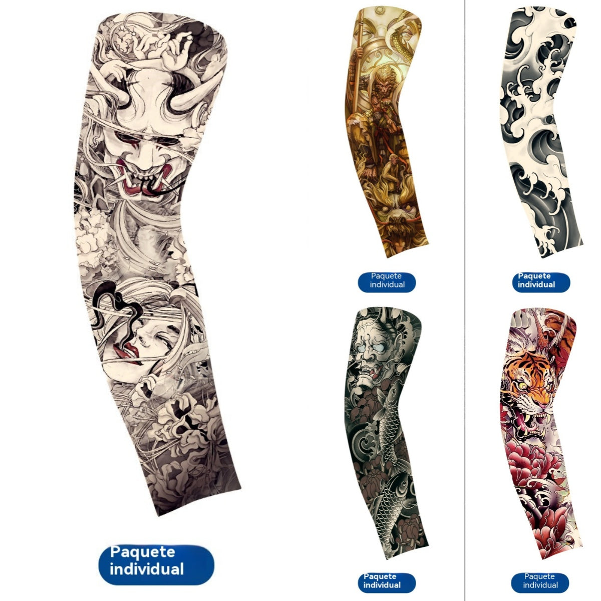【5 bucăți】Mâneci temporare pentru tatuaje, tip slip-on, potrivite pentru braț, cu protecție solară și design de pictură corporală.
