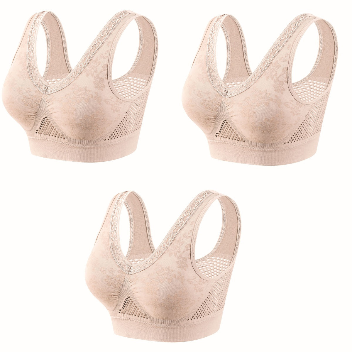 【40-120 kg】【Set de 3】Sutien din dantelă cu susținere ridicată și fără fereastră pentru femei