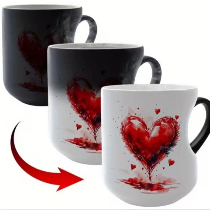 Cană ceramică în formă de inimă, cu culoarea schimbătoare, de Ziua Îndrăgostiților 💝✨