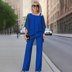 ⏳Ofertă limitată în timp⏰【50-120KG】👚👖Set de două piese pentru femei, cu umeri goi, prietenos cu pielea✅【Bluză + Pantaloni】