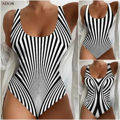 👙【S~6XL】Costum de baie întreg cu dungi, croială care subțiază, material elastic și cu uscare rapidă.