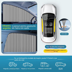 [Set de 4 piese] Cortină parasolară pentru geam auto cu șină glisantă și izolație termică