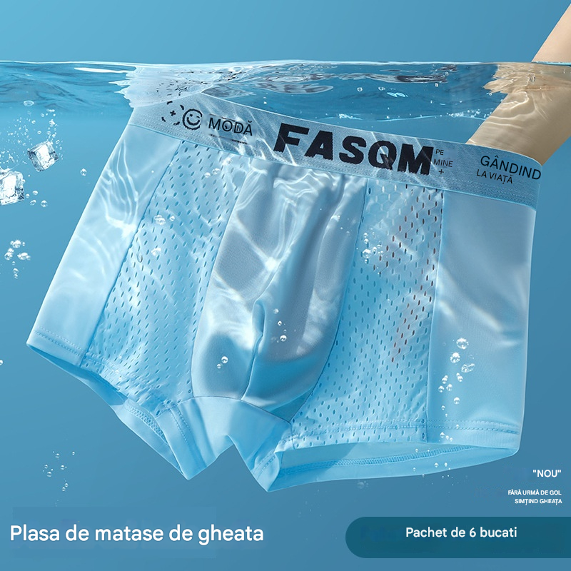 【6 bucată】Boxeri bărbătești din material Air Mesh Ice Silk. Elastic, confortabil și respirabil.