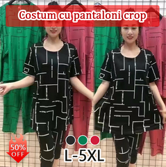 【Bluză + Pantaloni】🔥Costum de femeie cu mânecă scurtă, stil nou 2026, lejer, pentru femei de vârstă mijlocie și în vârstă