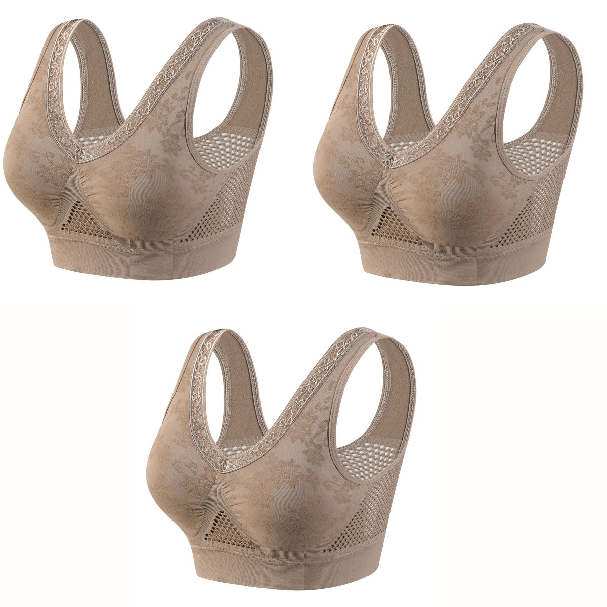 【40-120 kg】【Set de 3】Sutien din dantelă cu susținere ridicată și fără fereastră pentru femei