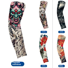 【5 bucăți】Mâneci temporare pentru tatuaje, tip slip-on, potrivite pentru braț, cu protecție solară și design de pictură corporală.
