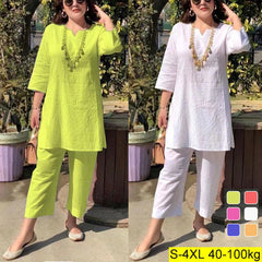 🔥【Top + Pantaloni】2026 costum casual pentru femei din bumbac și in, în stil etnic