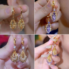 ✨【2 perechi】Cercei eleganți din aur cu diamante strălucitoare