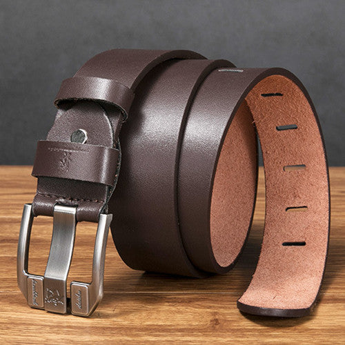 【Cumpără 1 primești 1 gratis】Cureaua retro barbati high-end，Cureaua de blugi cu catarama din piele naturala，Cataramă simplă și la modă, piele de vacă selectată cu un singur strat, puternică și durabilă