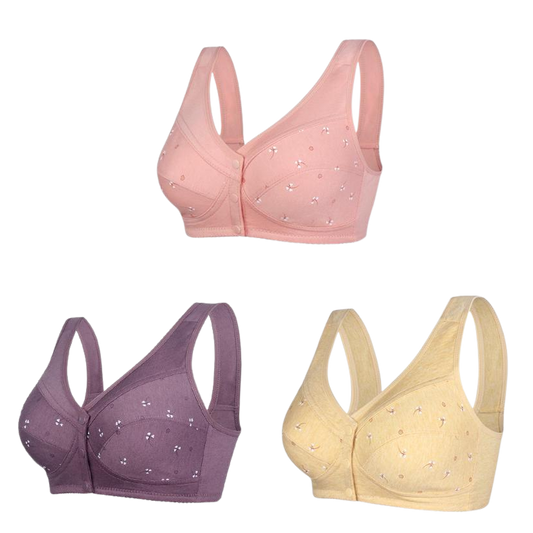 ✨【Cumpără 1 primești 2 gratis】💞[40-105kg]Sutien elegant din bumbac cu nasturi în față pentru femei de vârstă mijlocie🎉49% REDUCERE