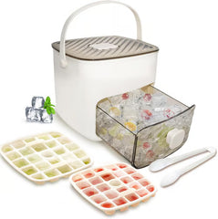 💞Vânzări de peste 50.000! 💥🥤🧊 Reducere de 50%! Aparat de gheață cu funcție de depozitare: produce 48 de cuburi simultan, capac etanș. Stivuibil, economisește spațiu. Include lingură și clește pentru gheață 🏖️✅