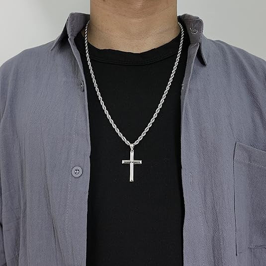 🌈【Cumpărați 1 obțineți 1 gratuit】🌈Colier din argint 925 cu cruce lungă și cercei punk, hip hop