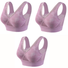 【40-120 kg】【Set de 3】Sutien din dantelă cu susținere ridicată și fără fereastră pentru femei