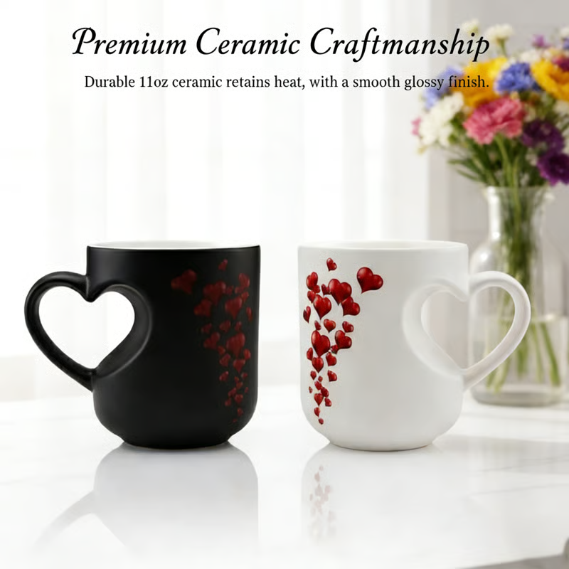 Cană ceramică în formă de inimă, cu culoarea schimbătoare, de Ziua Îndrăgostiților 💝✨