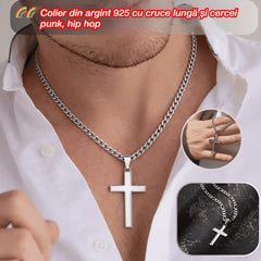 🌈【Cumpărați 1 obțineți 1 gratuit】🌈Colier din argint 925 cu cruce lungă și cercei punk, hip hop