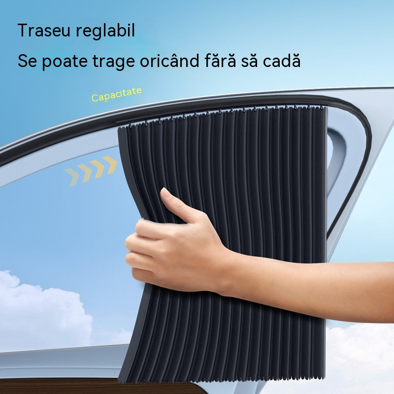 [Set de 4 piese] Cortină parasolară pentru geam auto cu șină glisantă și izolație termică