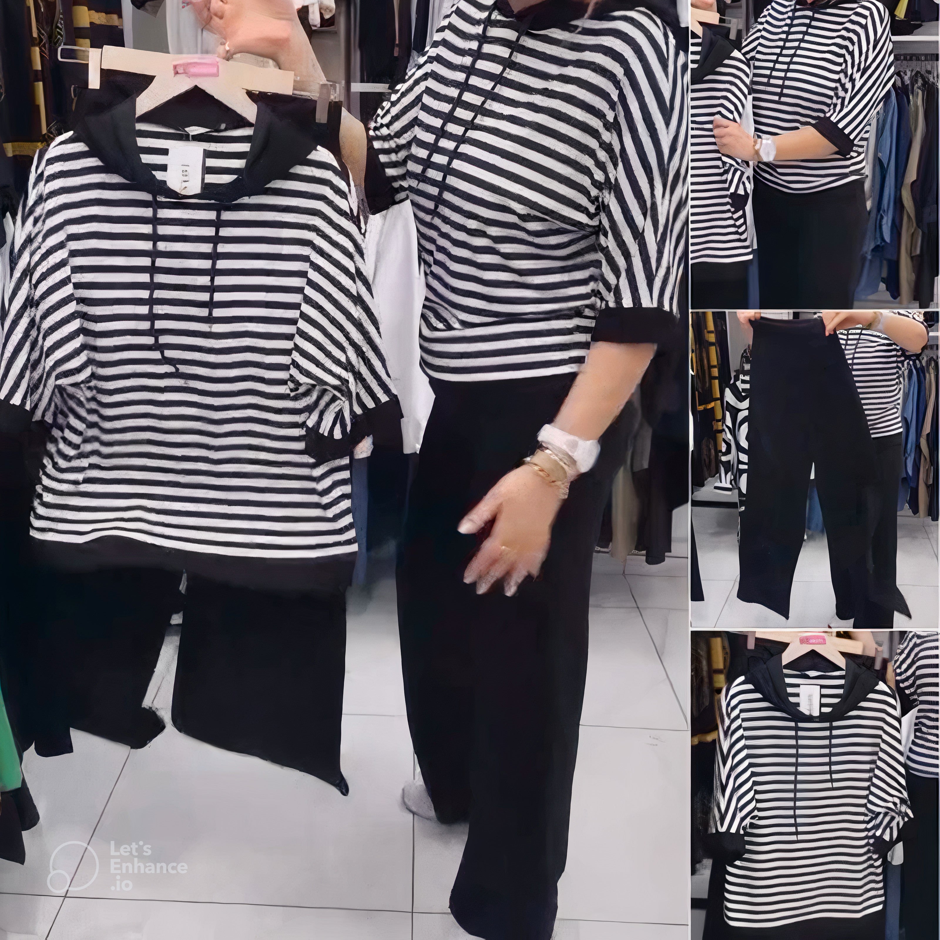 💥 LICHIDARE DE STOC 💥 Set de top cu dungi și pantaloni uni pentru femei