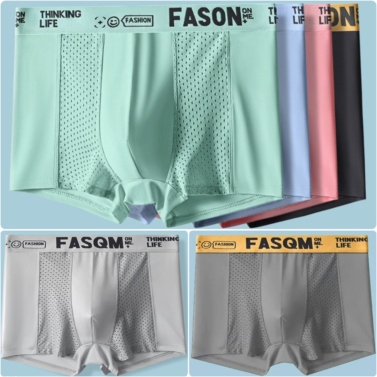 【6 bucată】Boxeri bărbătești din material Air Mesh Ice Silk. Elastic, confortabil și respirabil.
