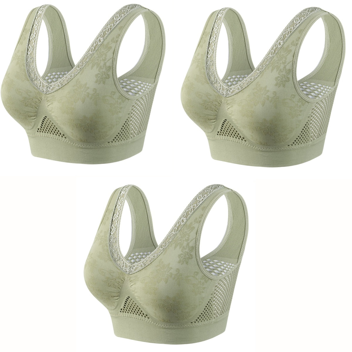 【40-120 kg】【Set de 3】Sutien din dantelă cu susținere ridicată și fără fereastră pentru femei