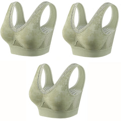 【40-120 kg】【Set de 3】Sutien din dantelă cu susținere ridicată și fără fereastră pentru femei