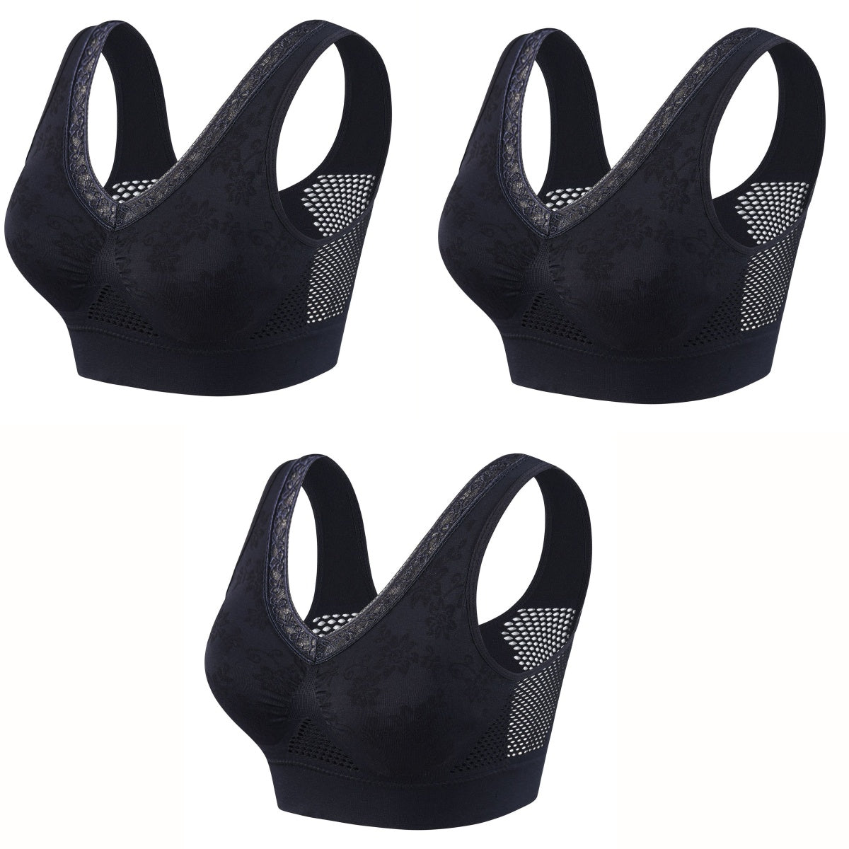 【40-120 kg】【Set de 3】Sutien din dantelă cu susținere ridicată și fără fereastră pentru femei