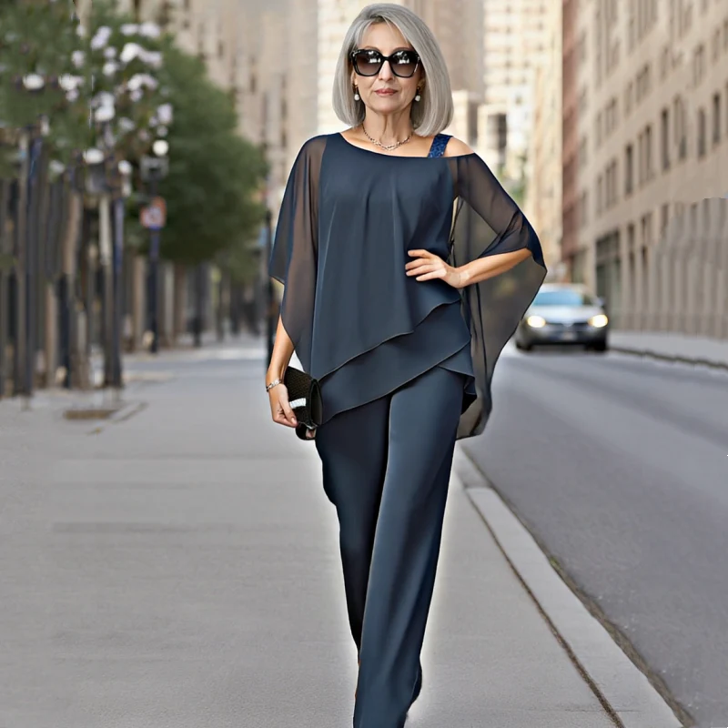 ⏳Ofertă limitată în timp⏰【50-120KG】👚👖Set de două piese pentru femei, cu umeri goi, prietenos cu pielea✅【Bluză + Pantaloni】
