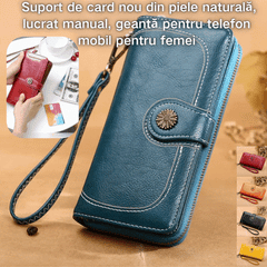 Suport de card nou din piele naturală, lucrat manual, geantă pentru telefon mobil pentru femei