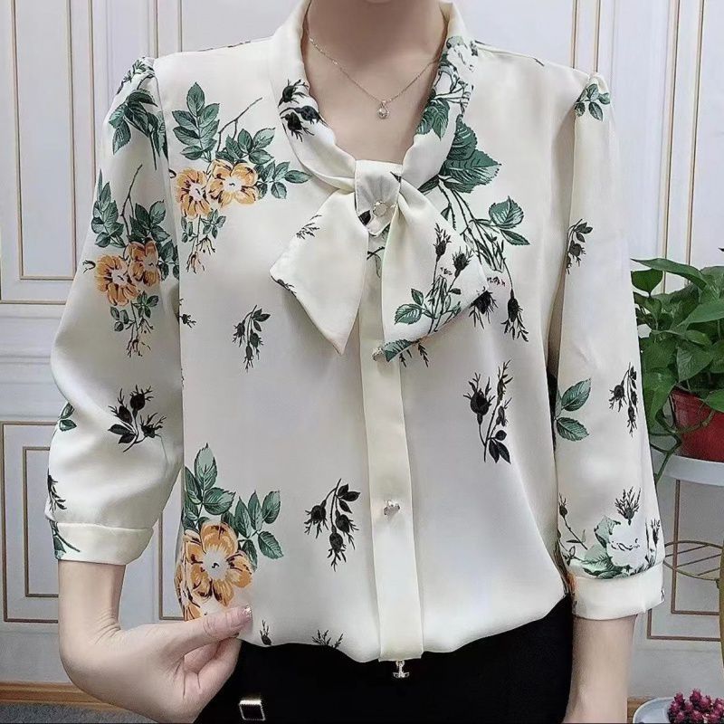 💥【Cumpărați 1 și primiți 1 gratuit】Cămașă elegantă nouă, mâneci trei sferturi, imprimeu din șifon