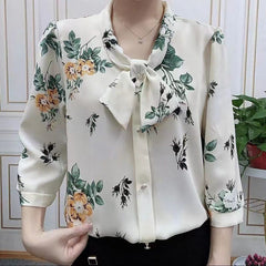 💥【Cumpărați 1 și primiți 1 gratuit】Cămașă elegantă nouă, mâneci trei sferturi, imprimeu din șifon
