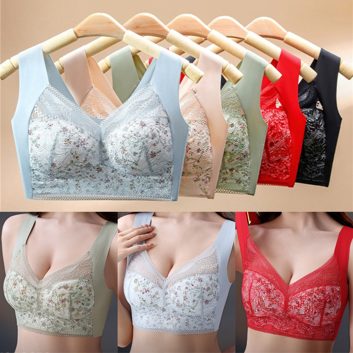 🔥🔥【3 buc】💕🎁【40kg-100kg】Sutien de mărime mare din mătase de gheață fără cusături, respirabil și reglabil