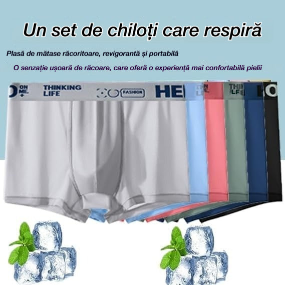 🧊【Cumpărați 3 obțineți 3 gratuit】Boxer subțire și respirabil din mătase glacială pentru bărbați, bestseller de vară