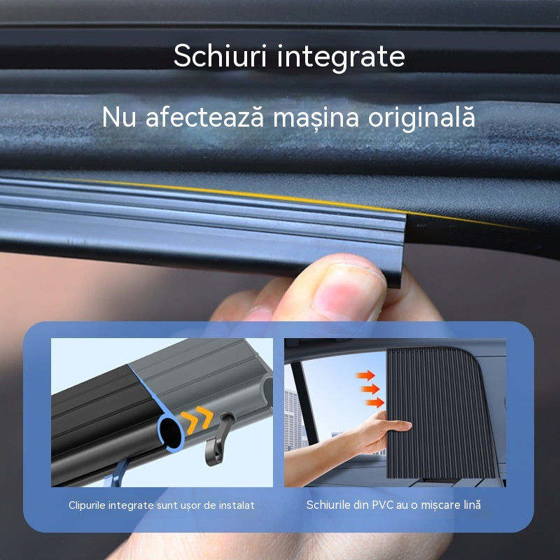 [Set de 4 piese] Cortină parasolară pentru geam auto cu șină glisantă și izolație termică