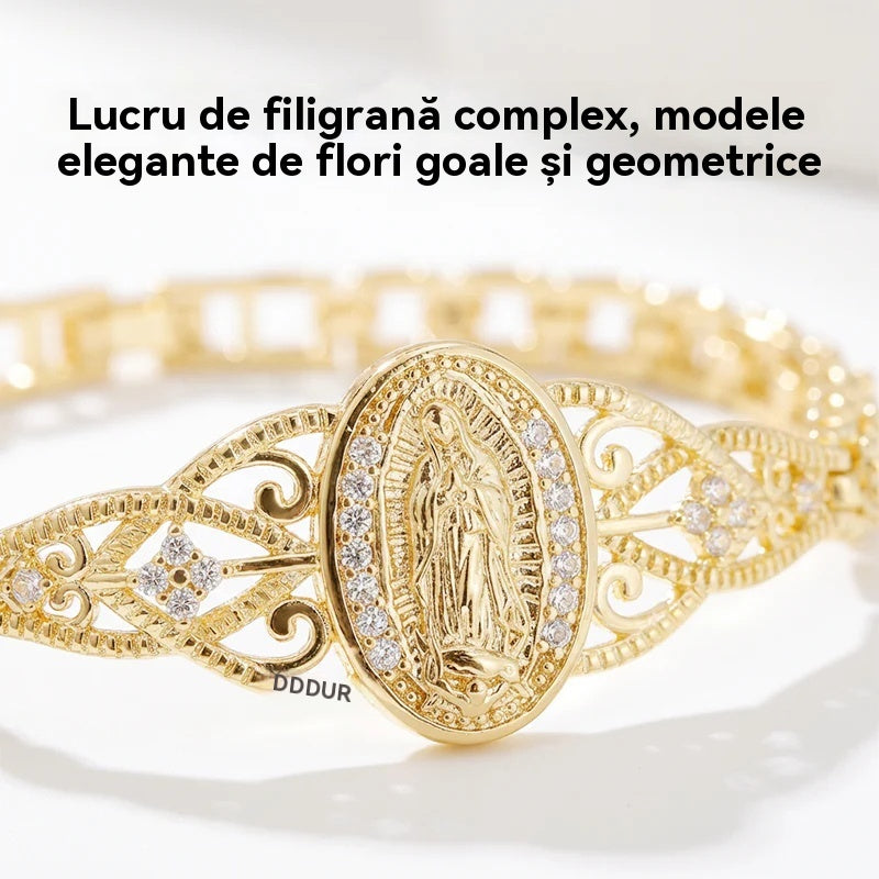 Brățară a Fecioarei Maria cu flori ajurate din aur