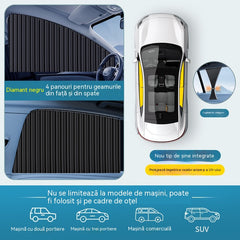 [Set de 4 piese] Cortină parasolară pentru geam auto cu șină glisantă și izolație termică