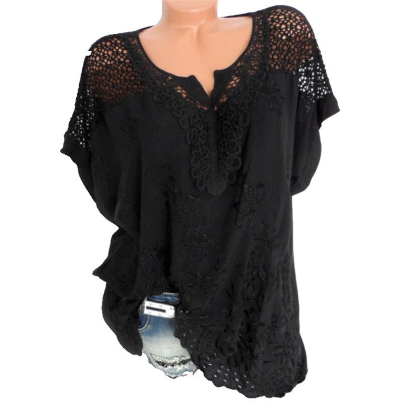 🔥💝 2026 Top tricou cu mânecă scurtă din dantelă pentru femei, cu decolteu în V