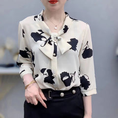 💥【Cumpărați 1 și primiți 1 gratuit】Cămașă elegantă nouă, mâneci trei sferturi, imprimeu din șifon