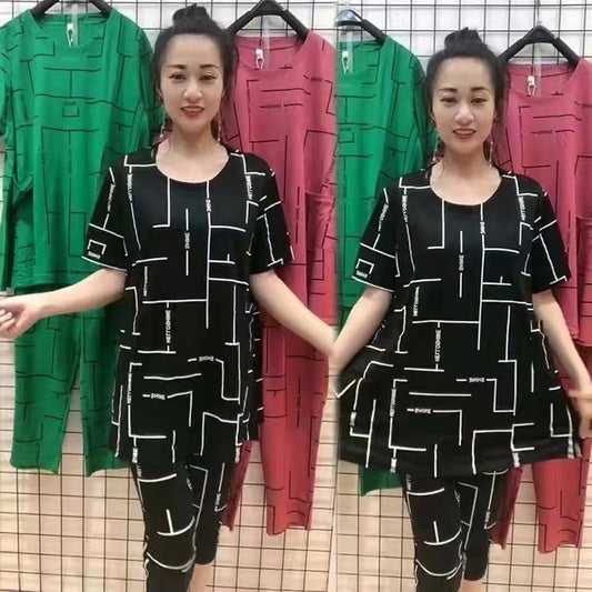 【Bluză + Pantaloni】🔥Costum de femeie cu mânecă scurtă, stil nou 2026, lejer, pentru femei de vârstă mijlocie și în vârstă