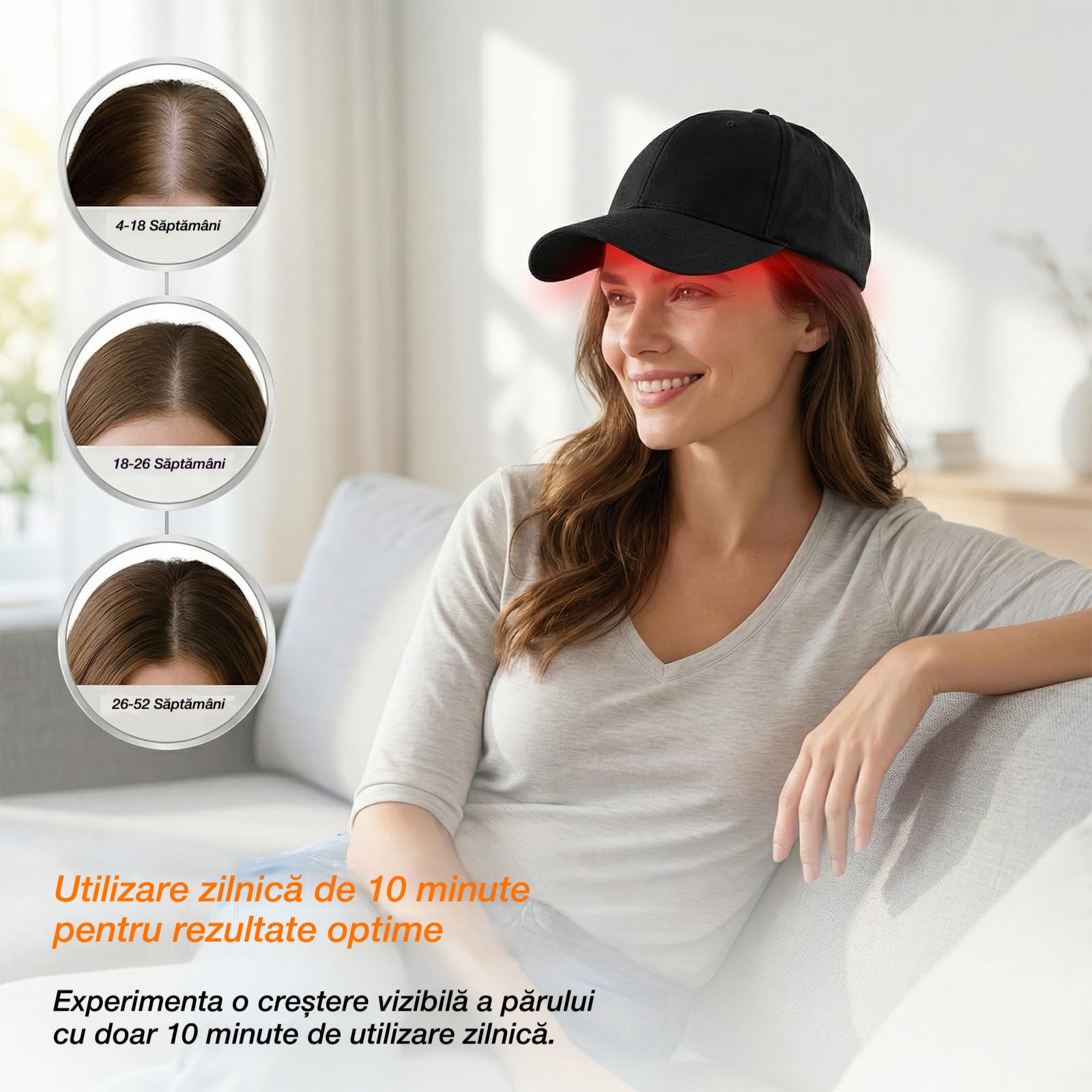 🧢 🔴Cască portabilă pentru terapie cu lumină pentru păr 🔋 Baterie încorporată ✨ Pentru bărbați și femei