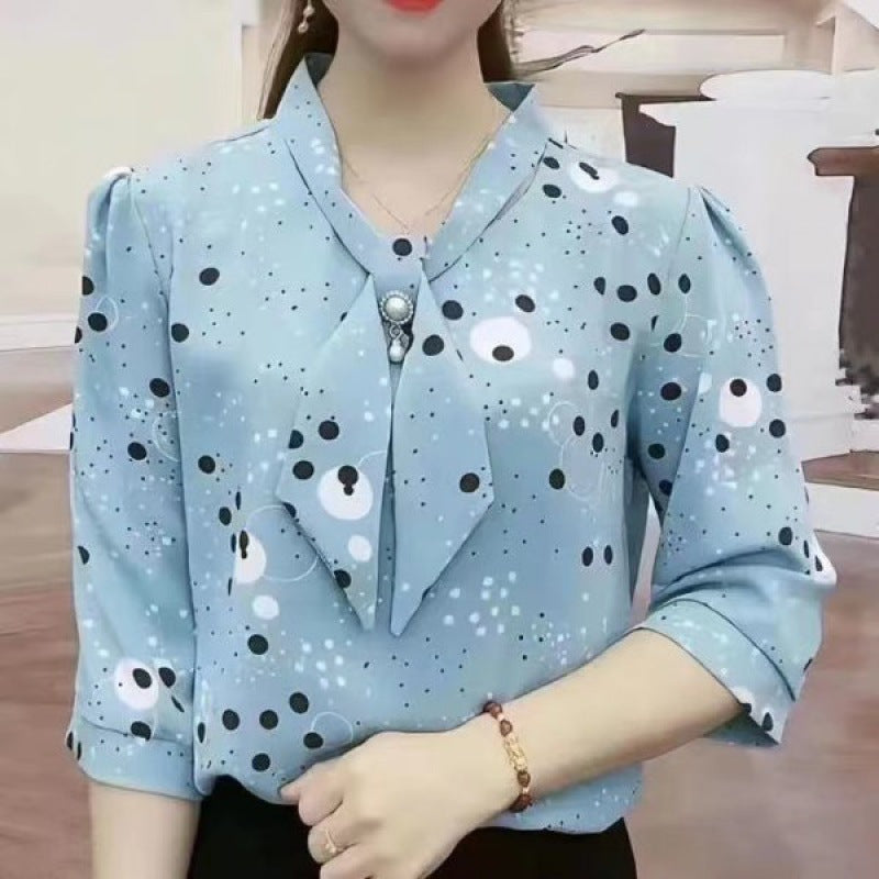💥【Cumpărați 1 și primiți 1 gratuit】Cămașă elegantă nouă, mâneci trei sferturi, imprimeu din șifon