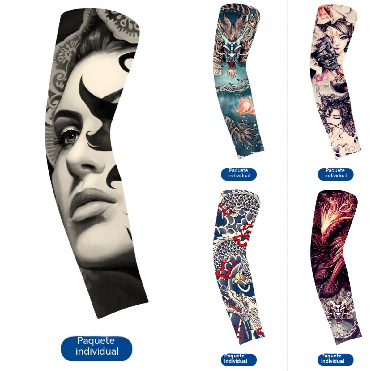 【5 bucăți】Mâneci temporare pentru tatuaje, tip slip-on, potrivite pentru braț, cu protecție solară și design de pictură corporală.