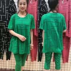 【Bluză + Pantaloni】🔥Costum de femeie cu mânecă scurtă, stil nou 2026, lejer, pentru femei de vârstă mijlocie și în vârstă