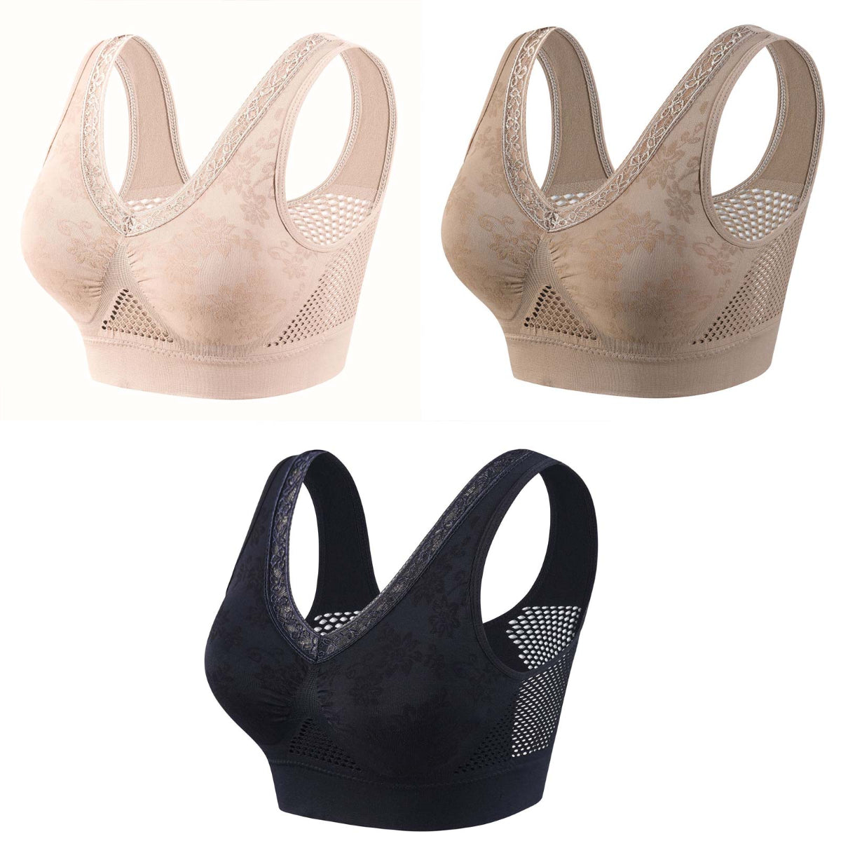 【40-120 kg】【Set de 3】Sutien din dantelă cu susținere ridicată și fără fereastră pentru femei