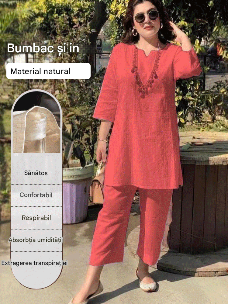 🔥【Top + Pantaloni】2026 costum casual pentru femei din bumbac și in, în stil etnic