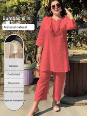 🔥【Top + Pantaloni】2026 costum casual pentru femei din bumbac și in, în stil etnic