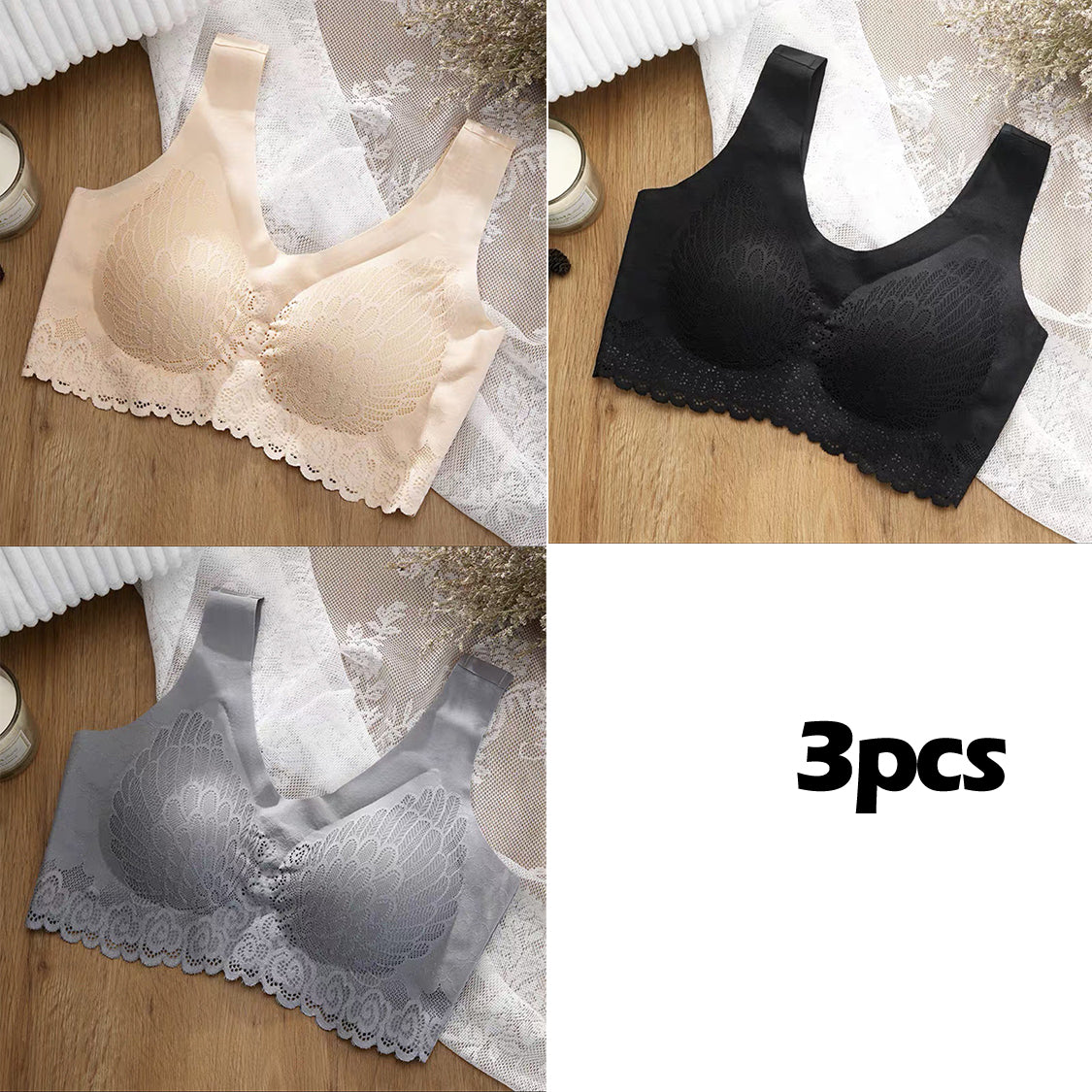 👙【Set de 3 piese】Sutien din dantelă nou și îmbunătățit, confortabil, mărime plus (reducere 49%)